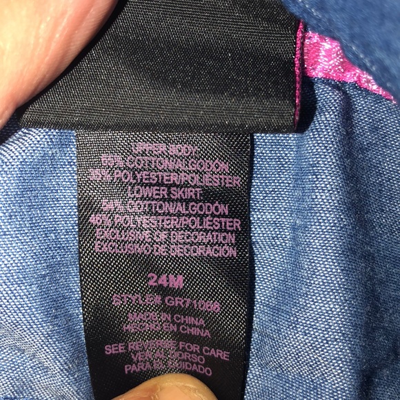 ☠️5/$20☠️GIRLS RULE | GIRLS COLORBLOCK PLAID DENIM LONG SLEEVE DRESS 24 M - Picture 6 of 8